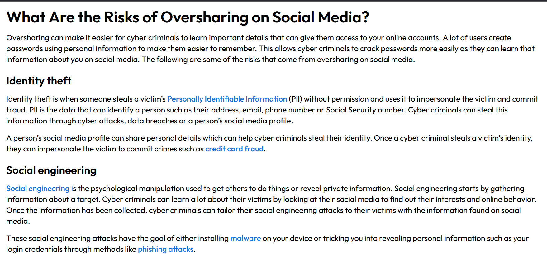 Reports explaining risks of oversharing on social media. Source: keepersecurity.com/blog/2022/12/23/how-oversharing-on-social-media-affects-your-privacy/